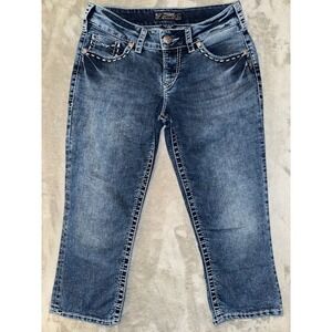 Silver Jeans Womens 29 Blue Suki Flap Capri Pedal Pushers Mid Rise Flap Pockets